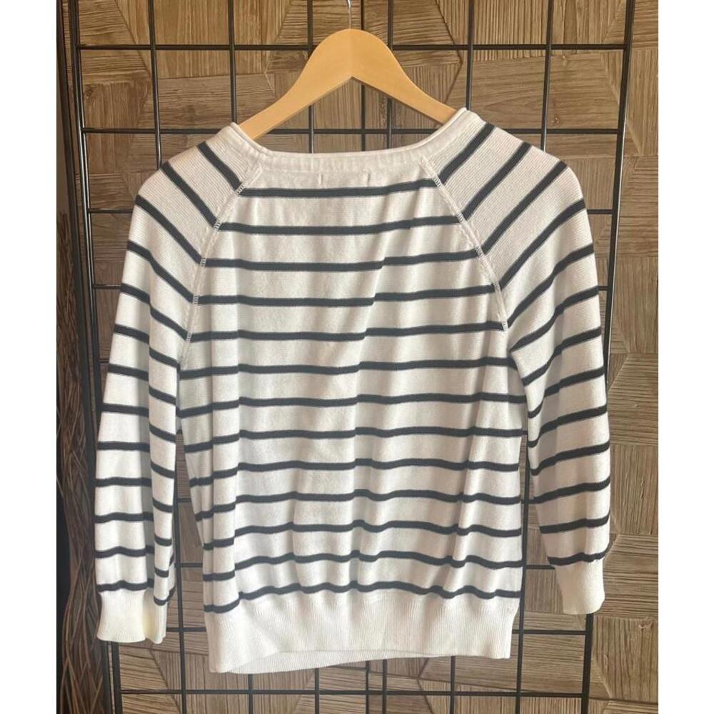 Grace Elements Women's Knit Top Large Black White Stripe Tab Sleeves Preppy - Picture 3 of 5